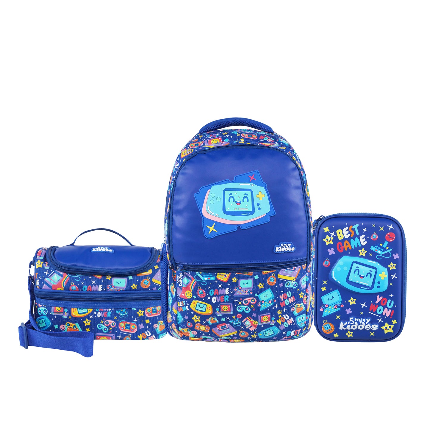 Gamer Theme 3-in-1 School Combo Pack | Backpack, Insulated Lunch Bag & Hardtop Pencil Case – Blue