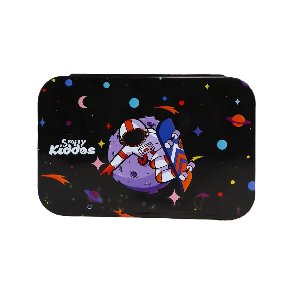 Smily Kiddos Brunch Stainless Steel Lunch Box – Astronaut in Space Theme | Durable & Fun Black Lunch Box for Kids