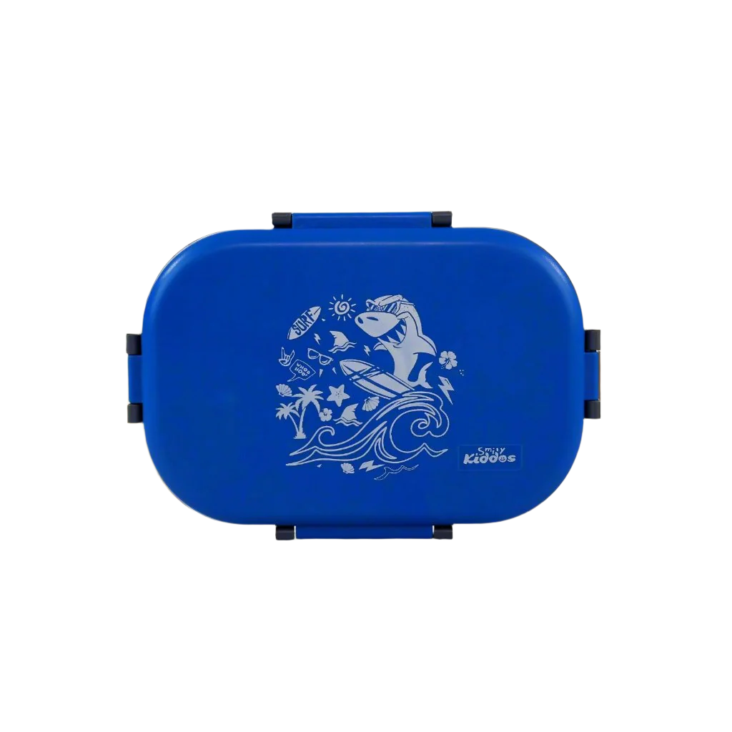 Smily kiddos Stainless Steel Surfer Shark Theme Lunch Box - Teal Blue 3+ years