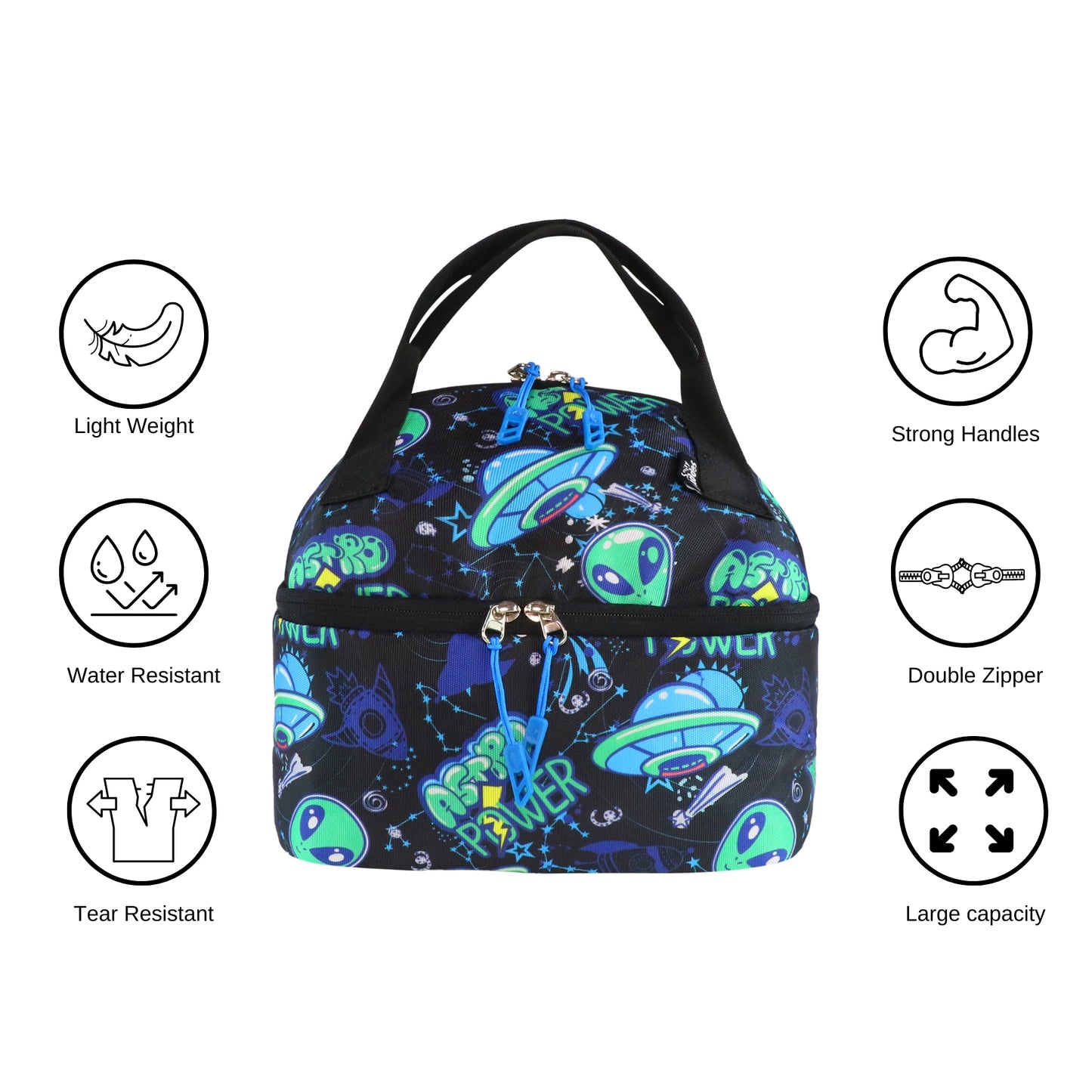 Double Decker Lunch Bag - Alien Theme - Black quantities