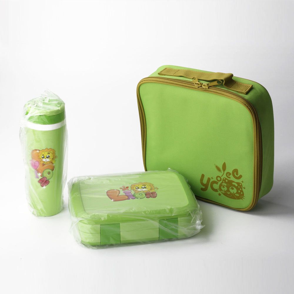 Smily Kiddos Lunch Combo Lion Theme Green (LUNCH BAG, LUNCH BOX ,WATER BOTTLE)