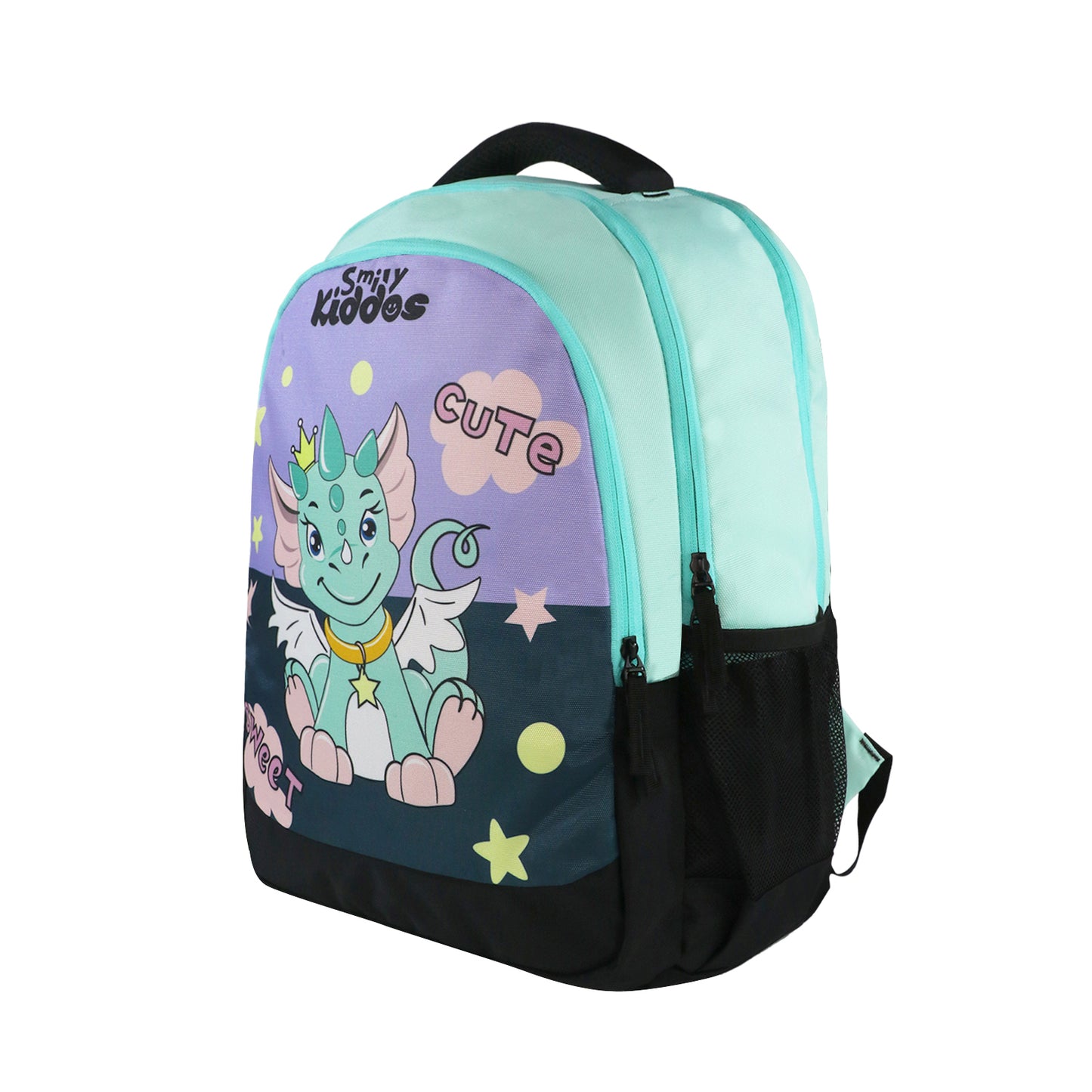 Smily Kiddos 29 Ltrs Junior School Bag - Cute Dragon- Sea Green LxWxH :45 X 33 X 20 CM