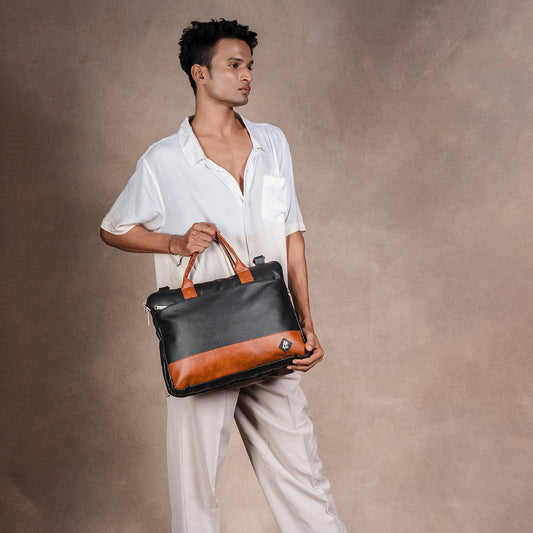 Mike Executive File Bag - Black & Tan