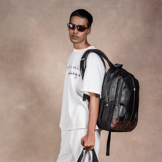 Mike Octane 21L Faux Leather Laptop Backpack - Black