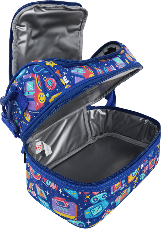 Double Decker Lunch Bag V3 | Gamer Theme | Spacious Lunch Tote for Kids - Blue