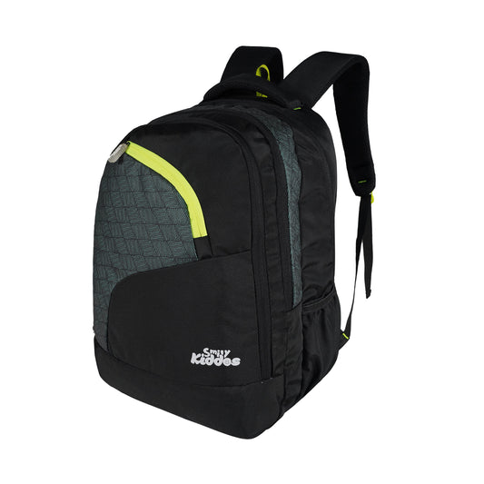 Smily Kiddos Smarty Backpack - Black & Neon Green | 19 inch School Backpack