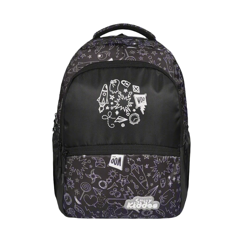 Smily Kiddos Coco Backpack Black | Stylish & Lightweight School Bag for Kids (16x12x9)