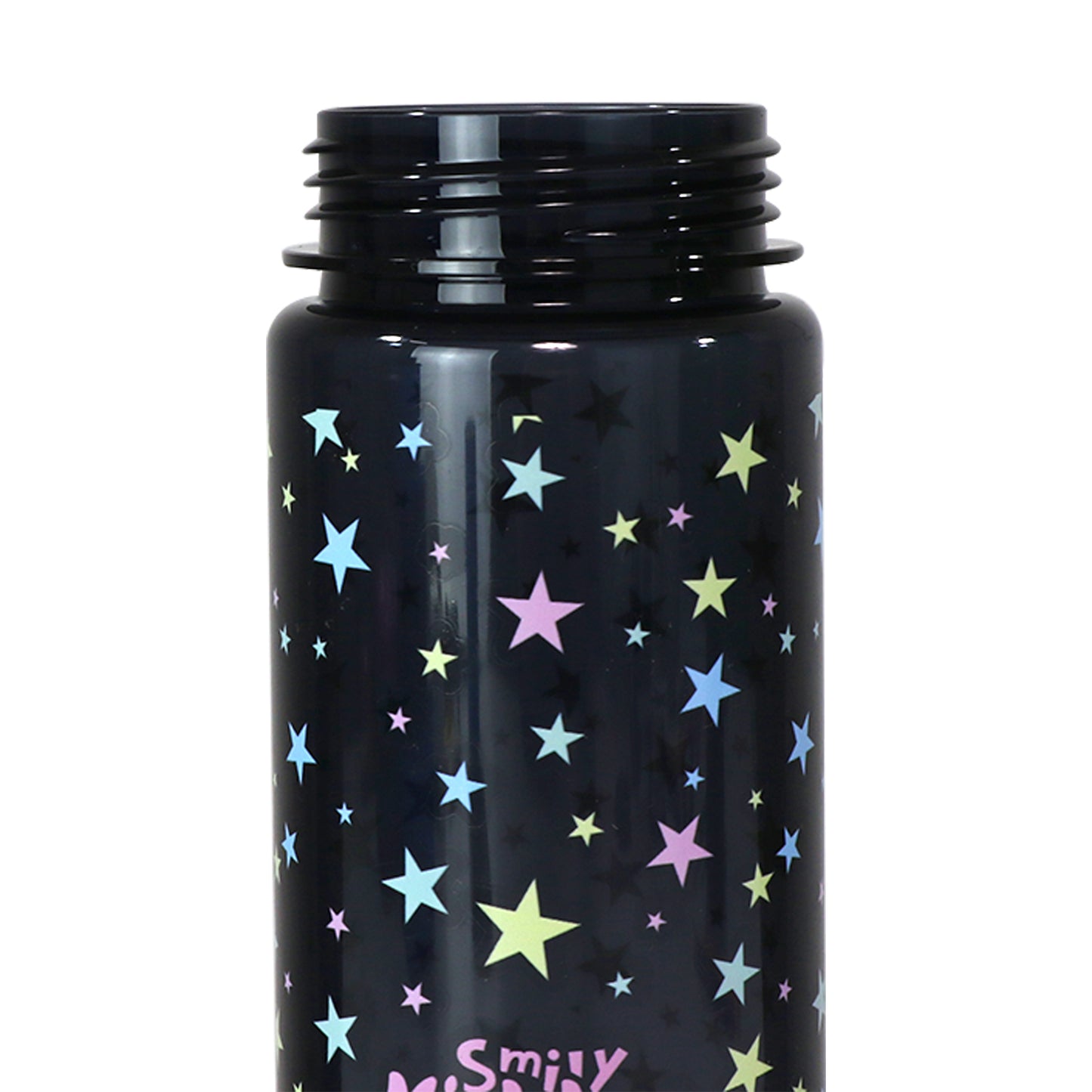 Smily Kiddos water bottle 500 ml with Flip Top Nozzle - Happy Star Theme in Black & Pink