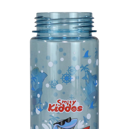 Smily Kiddos Straight Water Bottle With Flip Top Nozzle Shark Theme - Blue & Red