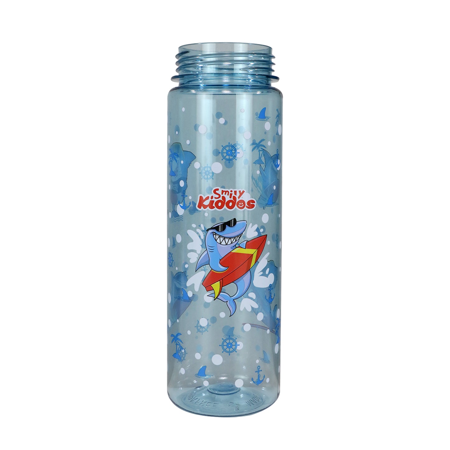 Smily Kiddos Straight Water Bottle With Flip Top Nozzle Shark Theme - Blue & Red