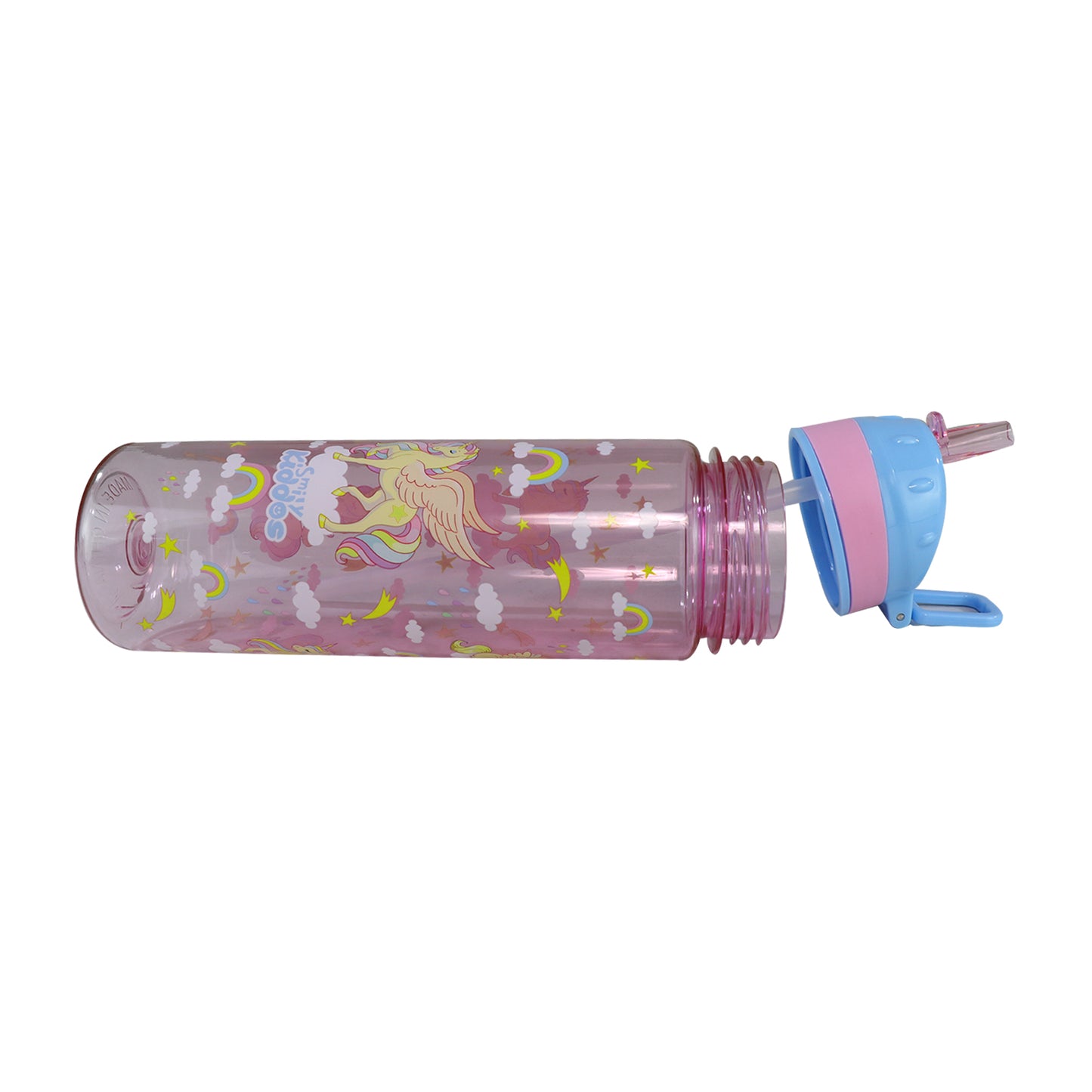 Smily Kiddos Straight Water Bottle With Flip Top Nozzle Unicorn Theme - Pink & Blue