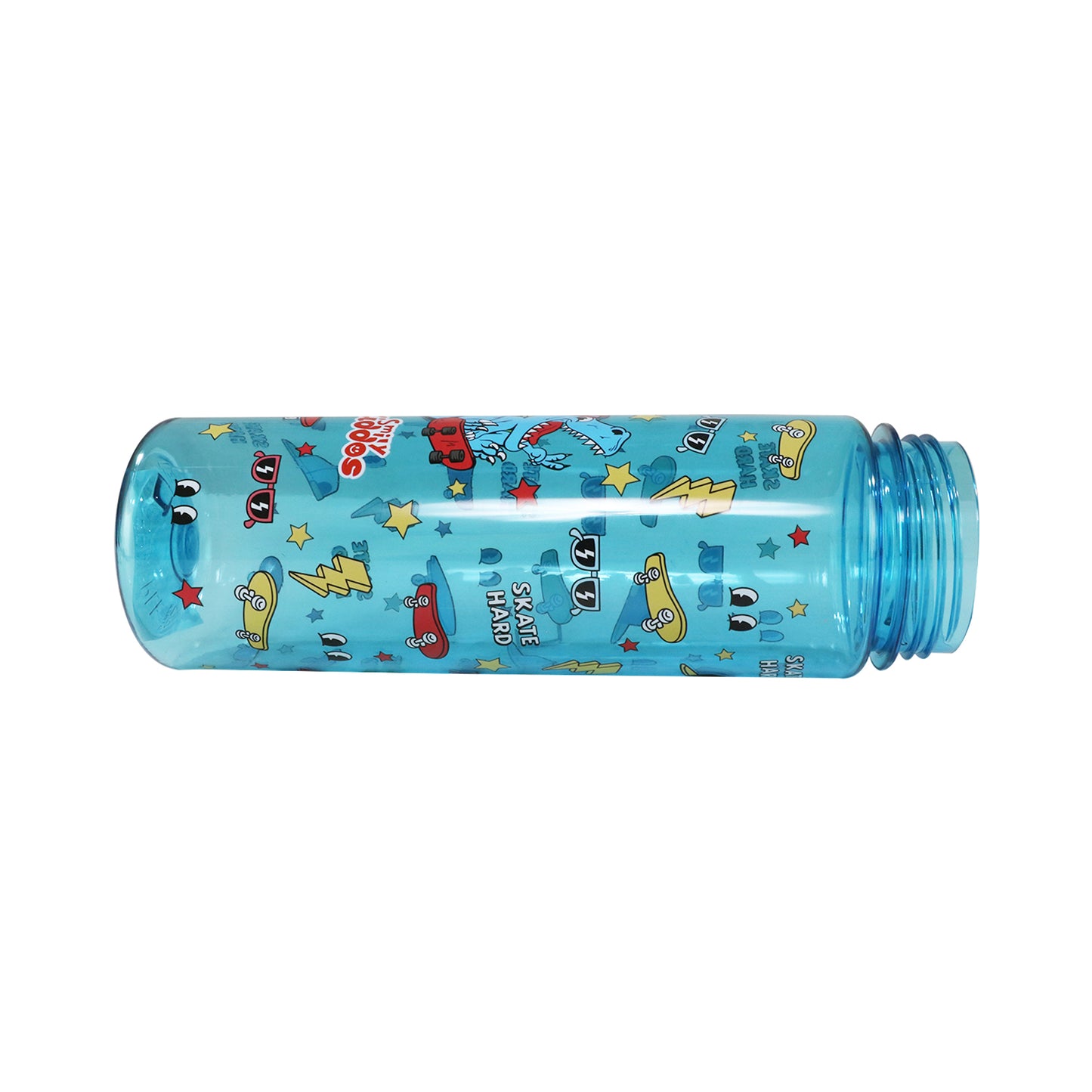 Smily Kiddos Straight Water Bottle With Flip Top Nozzle Dinosaur Theme - Blue & Red
