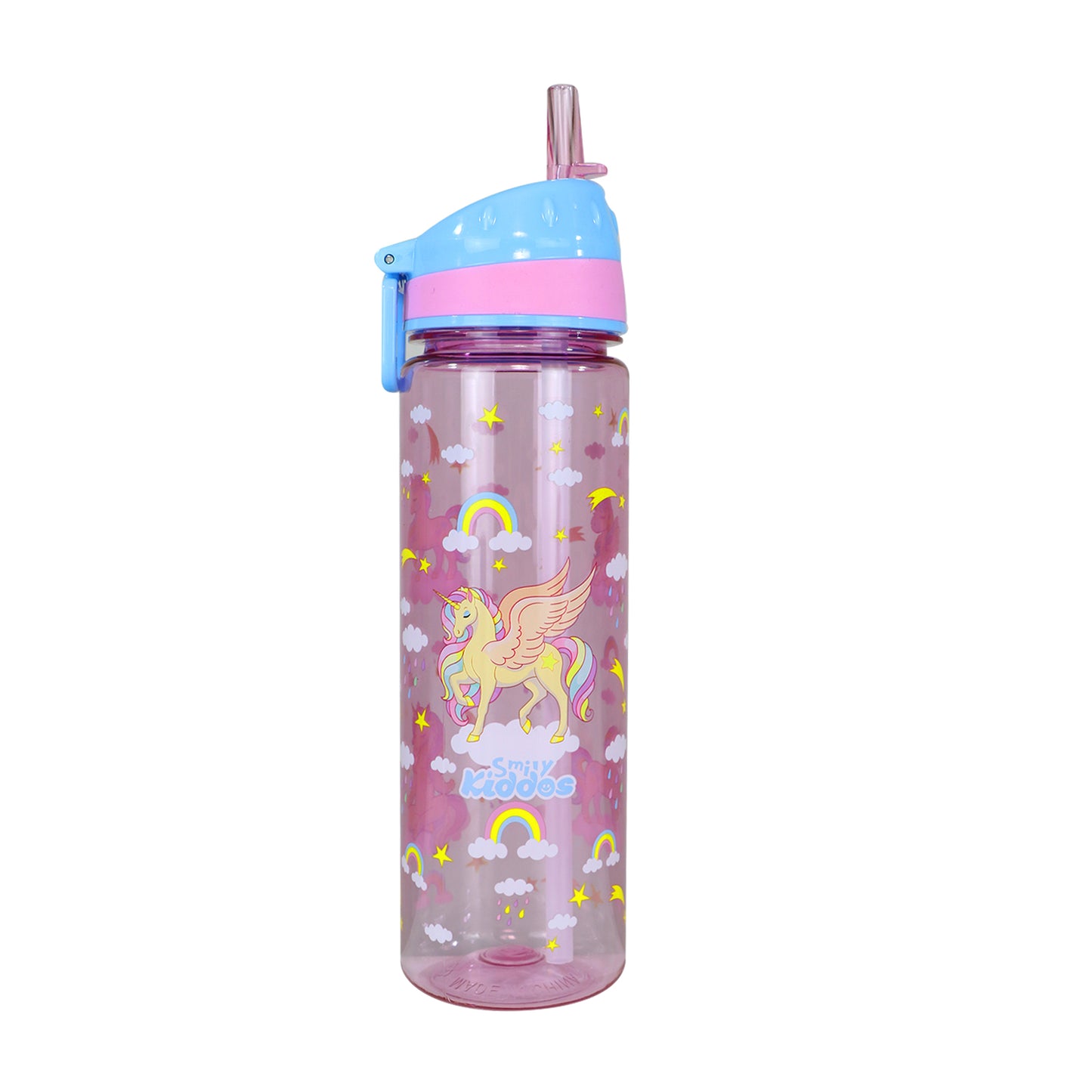 Smily Kiddos Straight Water Bottle With Flip Top Nozzle Unicorn Theme - Pink & Blue