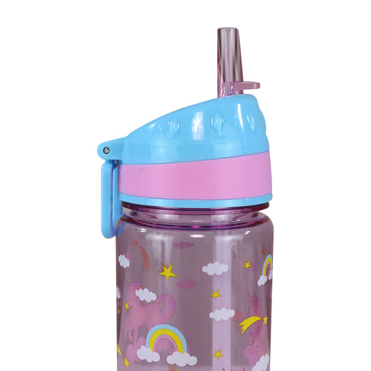 Smily Kiddos Straight Water Bottle With Flip Top Nozzle Unicorn Theme - Pink & Blue