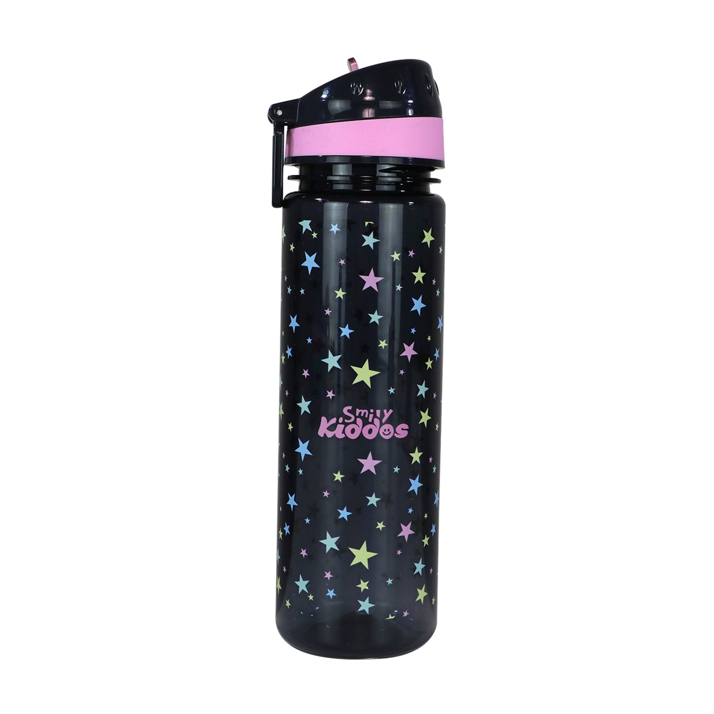 Smily Kiddos water bottle 500 ml with Flip Top Nozzle - Happy Star Theme in Black & Pink
