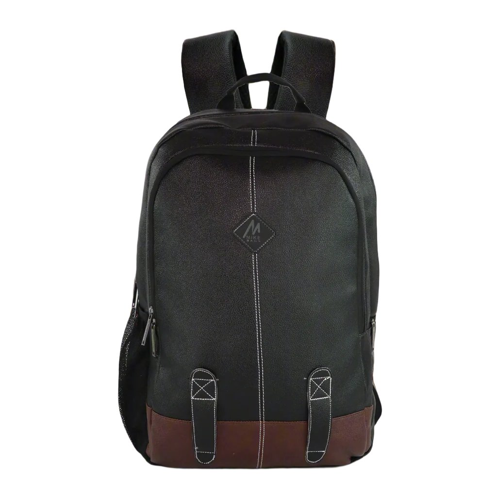 Mike Octane 21L Faux Leather Laptop Backpack - Black