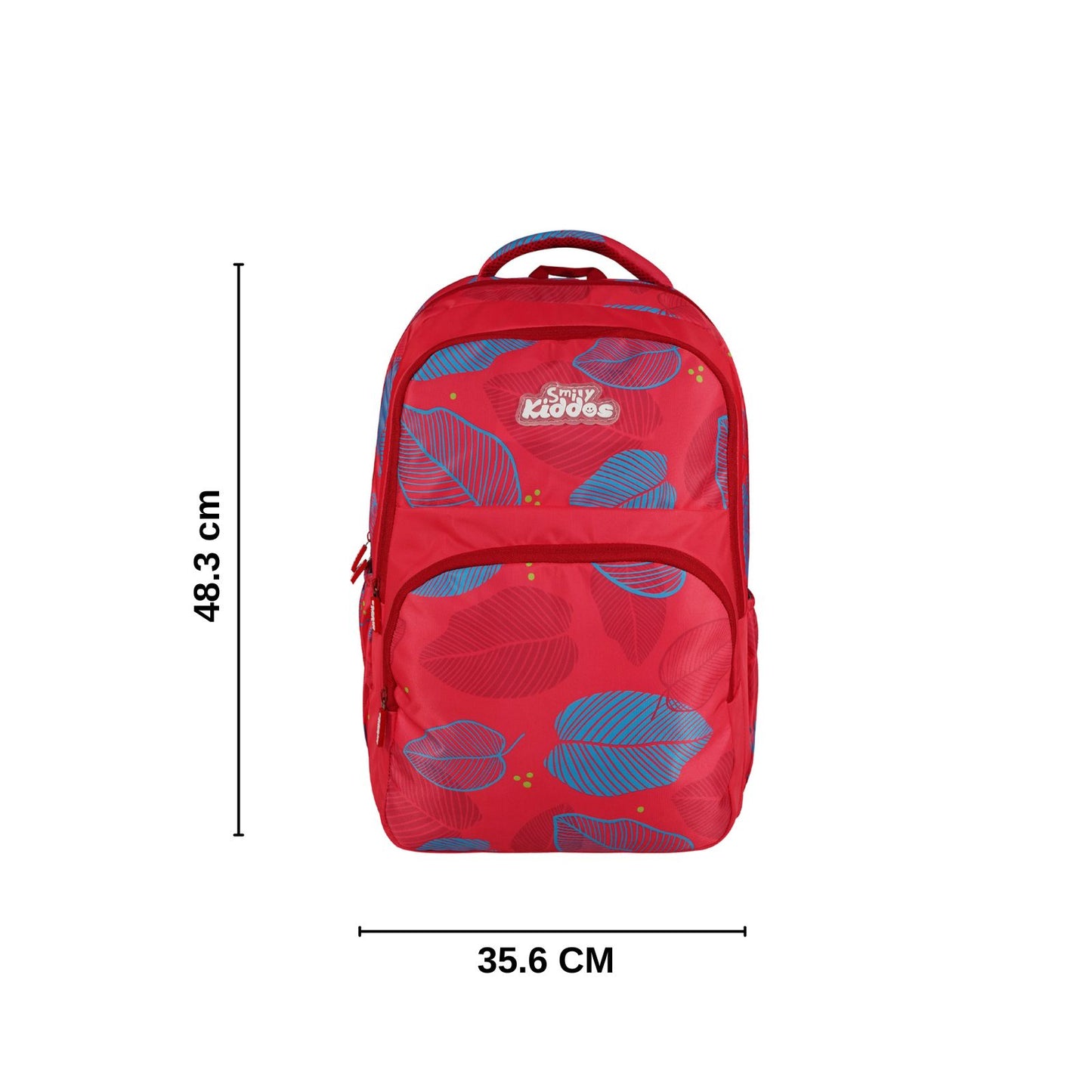 Smily Kiddos Rio Laptop Backpack for Kids - Red | Stylish Leaf Print | 19 inch School & College Bag