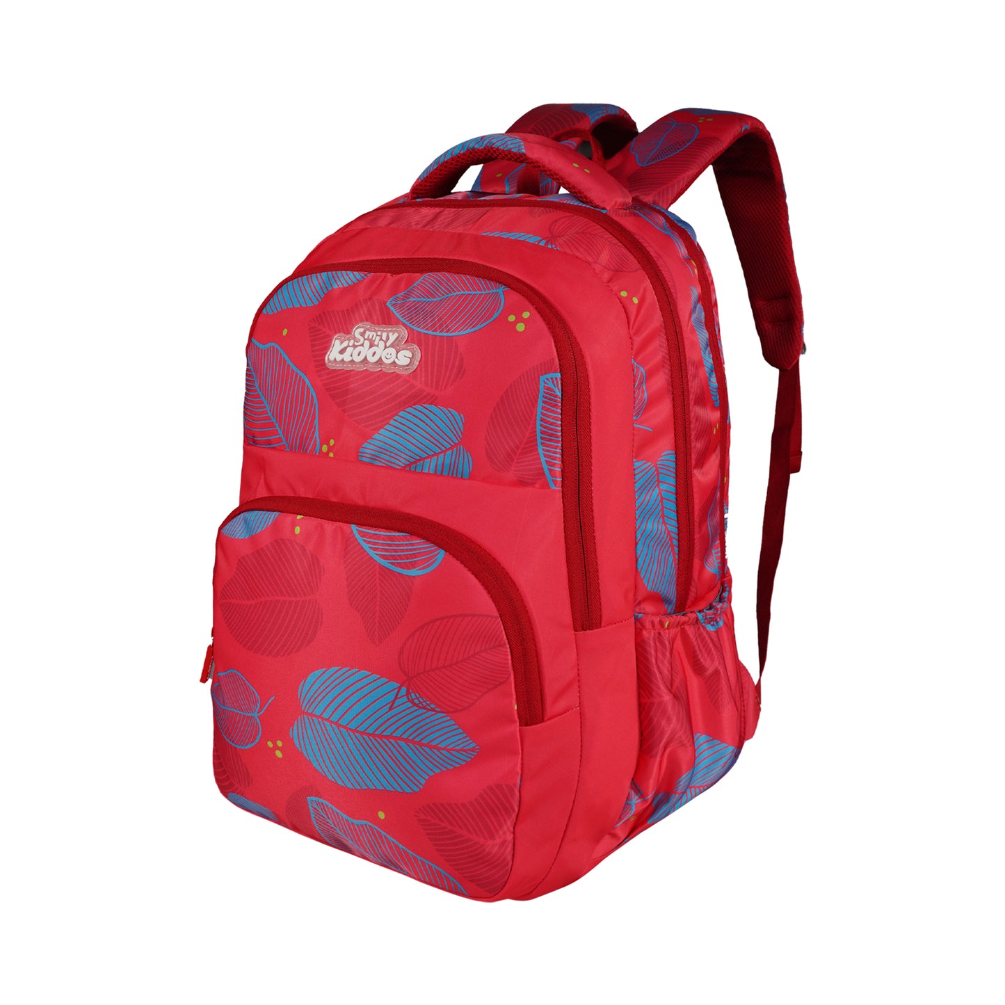 Smily Kiddos Rio Laptop Backpack for Kids - Red | Stylish Leaf Print | 19 inch School & College Bag