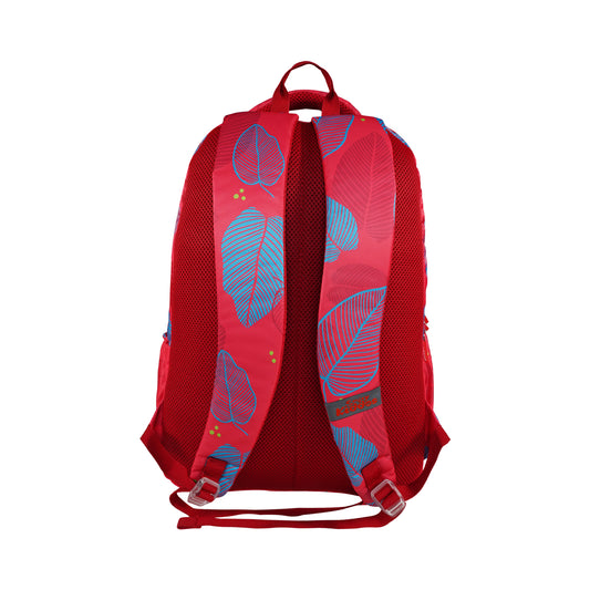 Smily Kiddos Rio Laptop Backpack for Kids - Red | Stylish Leaf Print | 19 inch School & College Bag