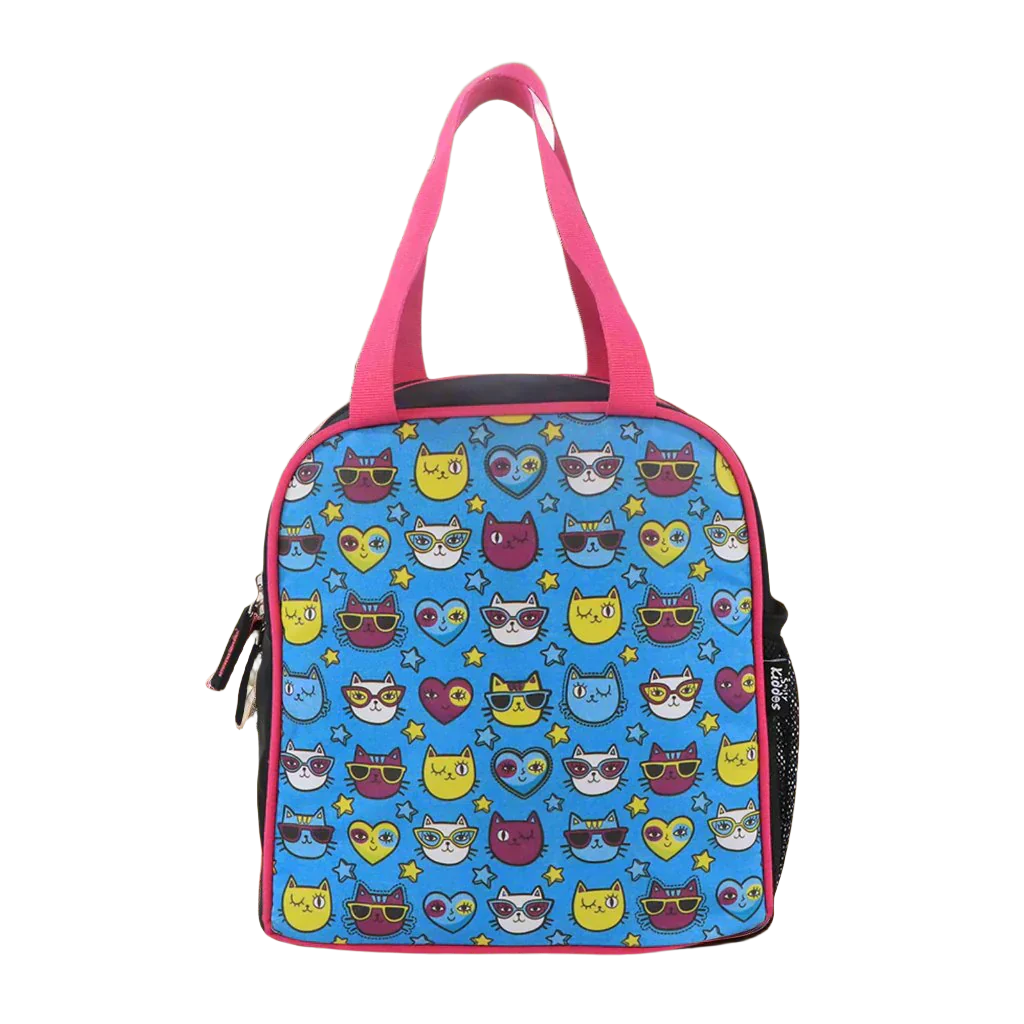 Smily kiddos joy lunch bag-Kitty Theme - Teal Blue