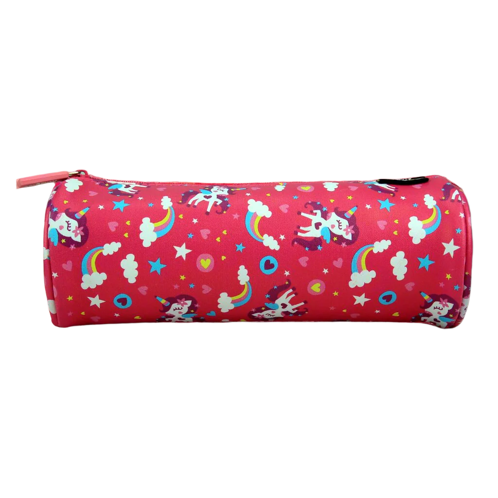 Unicorn Print Round Pencil Pouch â?? Pink
