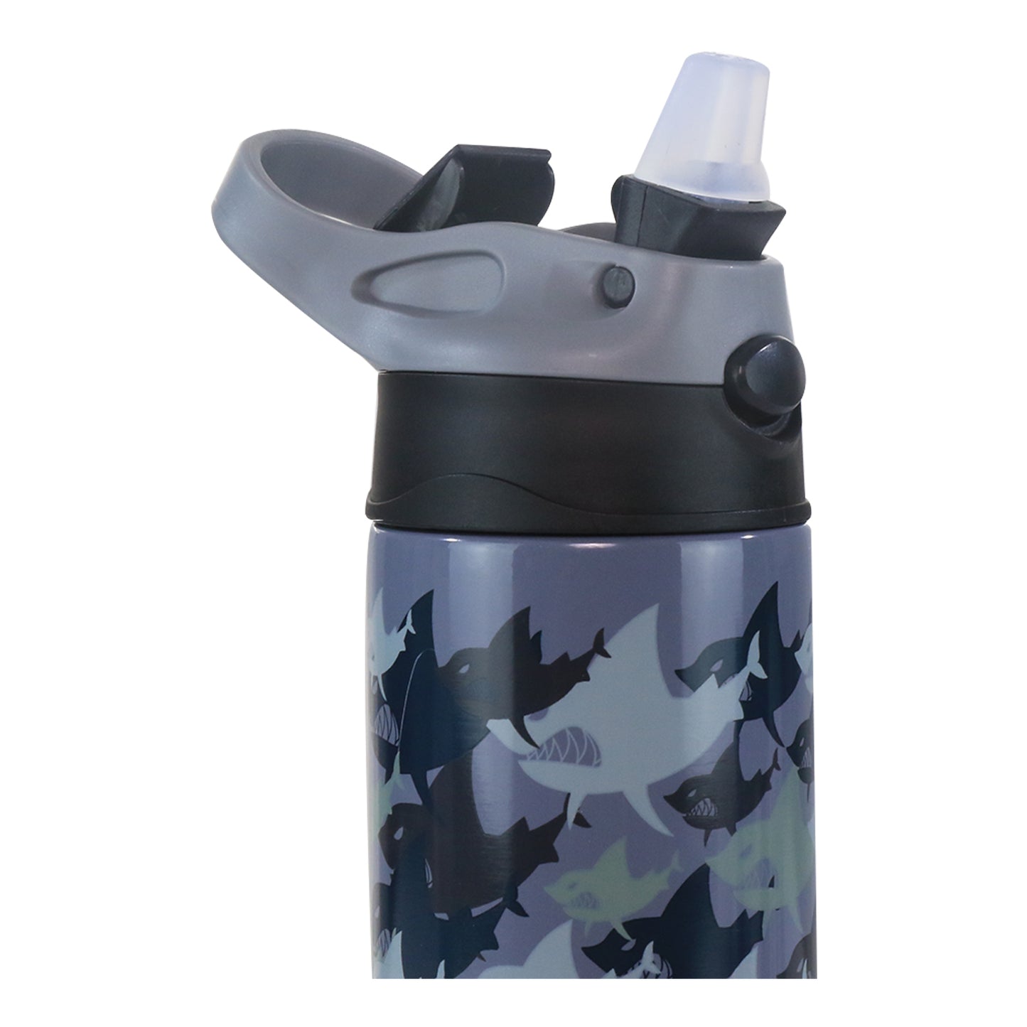 Smily Kiddos Insulated Water Bottle 600ml - Shark Theme Grey