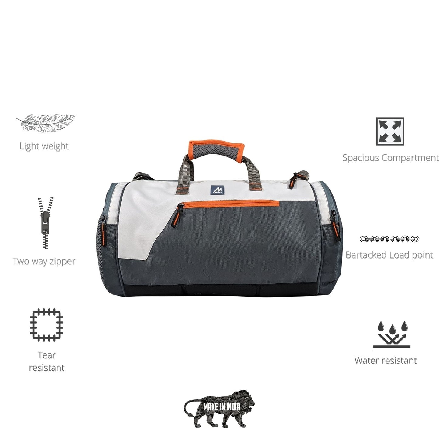 Mike Dual Tone Gym Bag - Grey & White