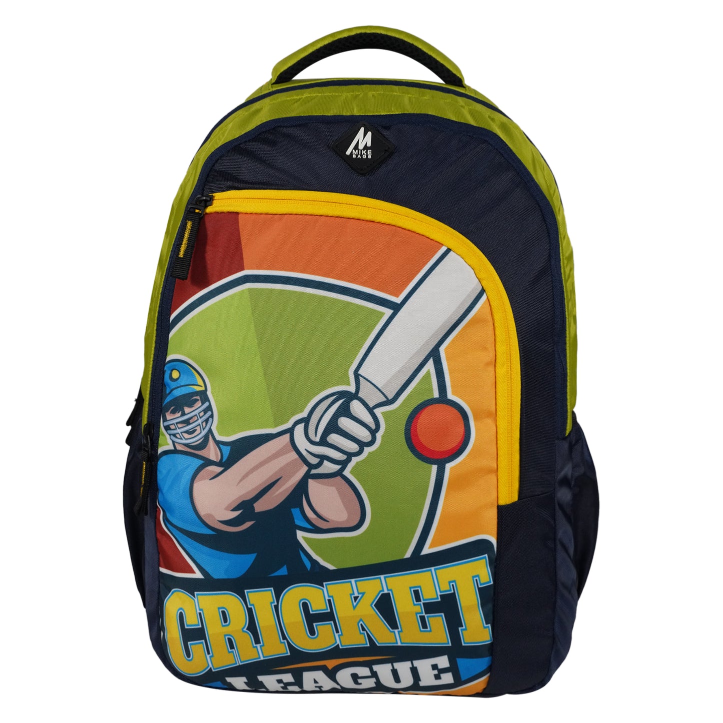 Mike Spark School Backpack (Cricket Theme) - Green & N Blue