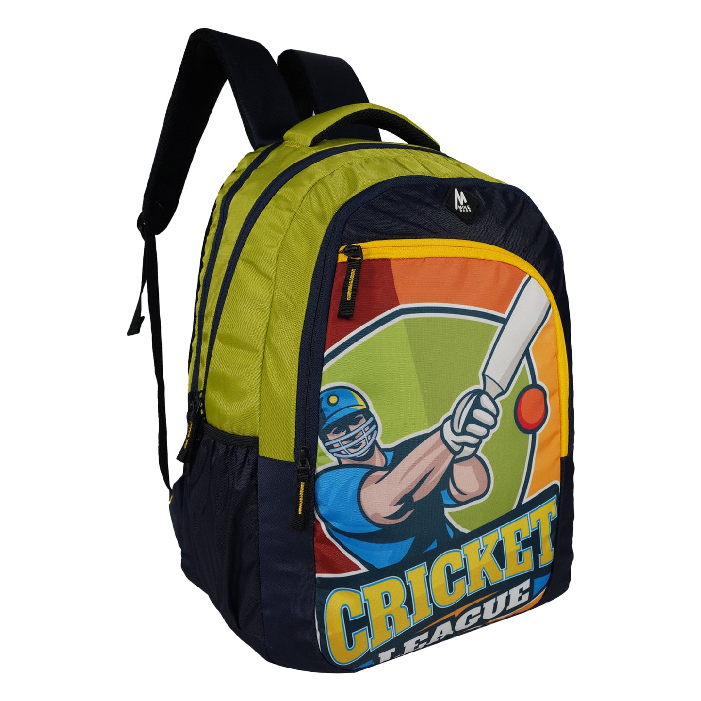 Mike Spark School Backpack (Cricket Theme) - Green & N Blue