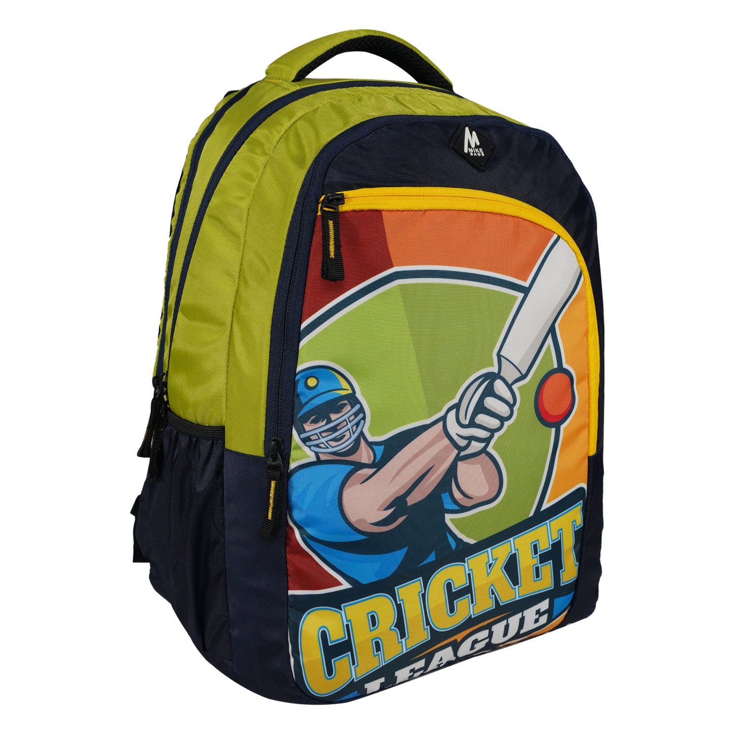 Mike Spark School Backpack (Cricket Theme) - Green & N Blue