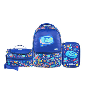 Gamer Theme 3-in-1 School Combo Pack | Backpack, Insulated Lunch Bag & Hardtop Pencil Case – Blue