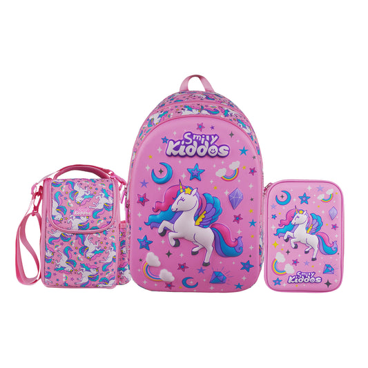 Smily Kiddos Sky Unicorn Theme Pink combo (Bag, Pencil box ,Lunch bag)