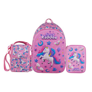 Smily Kiddos Sky Unicorn Theme Pink combo (Bag, Pencil box ,Lunch bag)