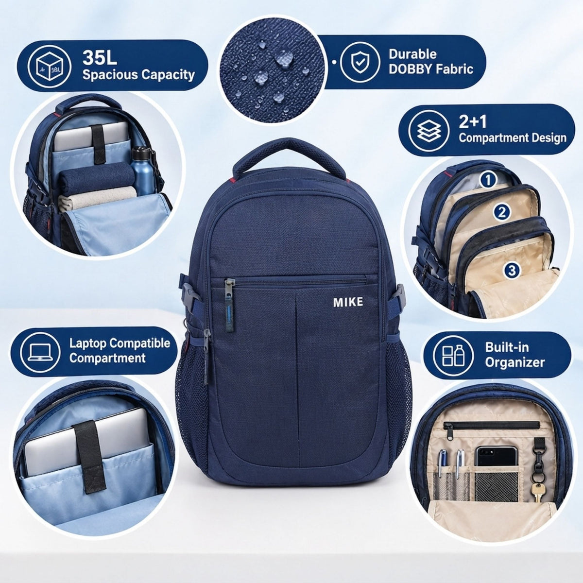 Mike Pro Vault Backpack - Navy Blue & Grey