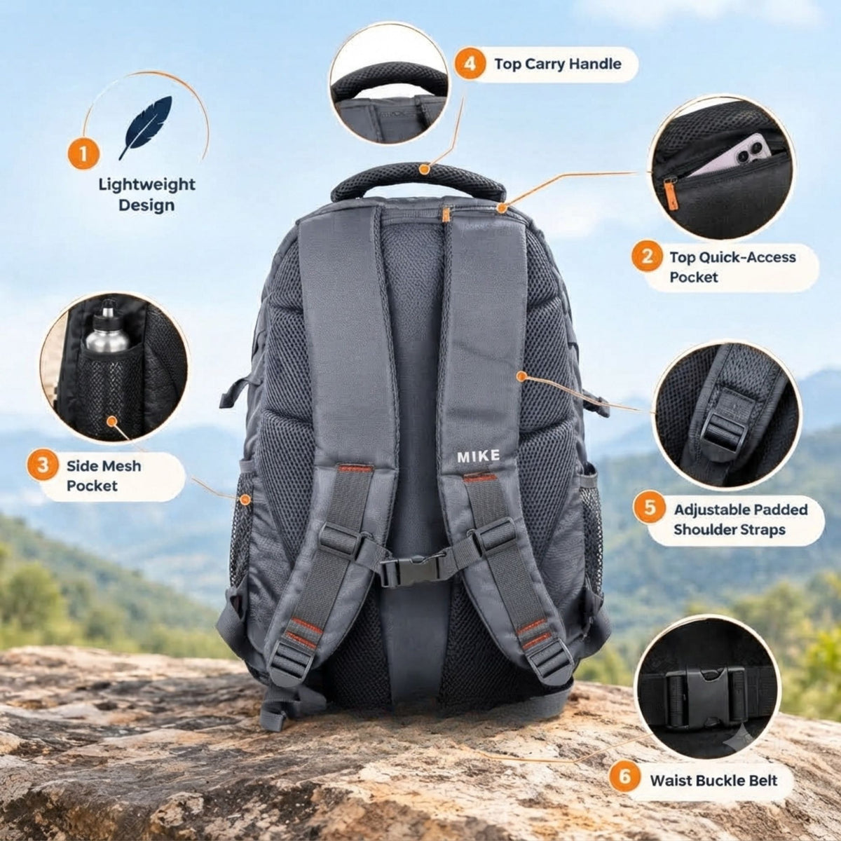 Mike Pro Vault Backpack - Navy Blue & Grey