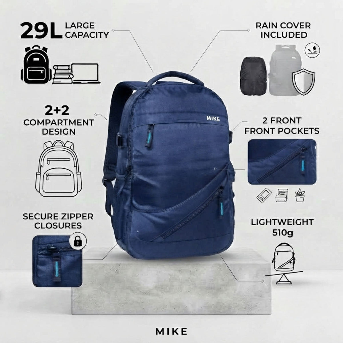 Mike Vectra Backpack - Navy Blue