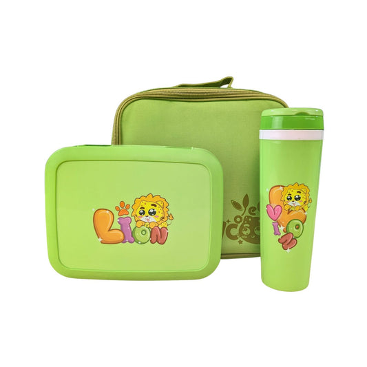 Smily Kiddos Lunch Combo Lion Theme Green (LUNCH BAG, LUNCH BOX ,WATER BOTTLE)