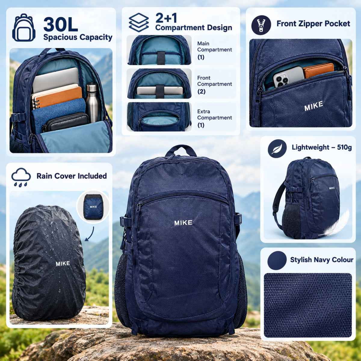 Mike Terminal Backpack - Navy Blue