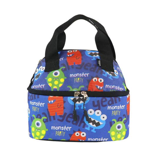 Smily Kiddos Double Decker Lunch Bag  Monster Theme - Blue LxWxH :25.5 X 17 X 20 CM