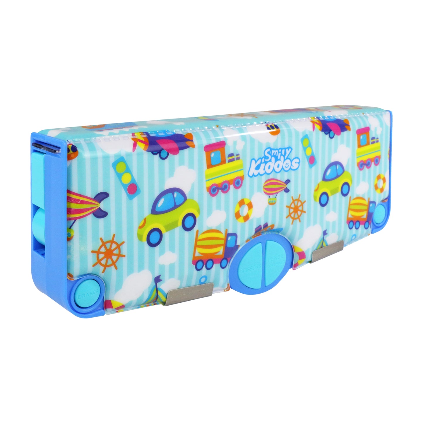 Smily Kiddos Pop Out Pencil box Transport Theme - Light Blue