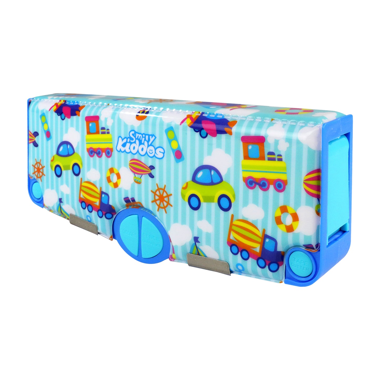 Smily Kiddos Pop Out Pencil box Transport Theme - Light Blue