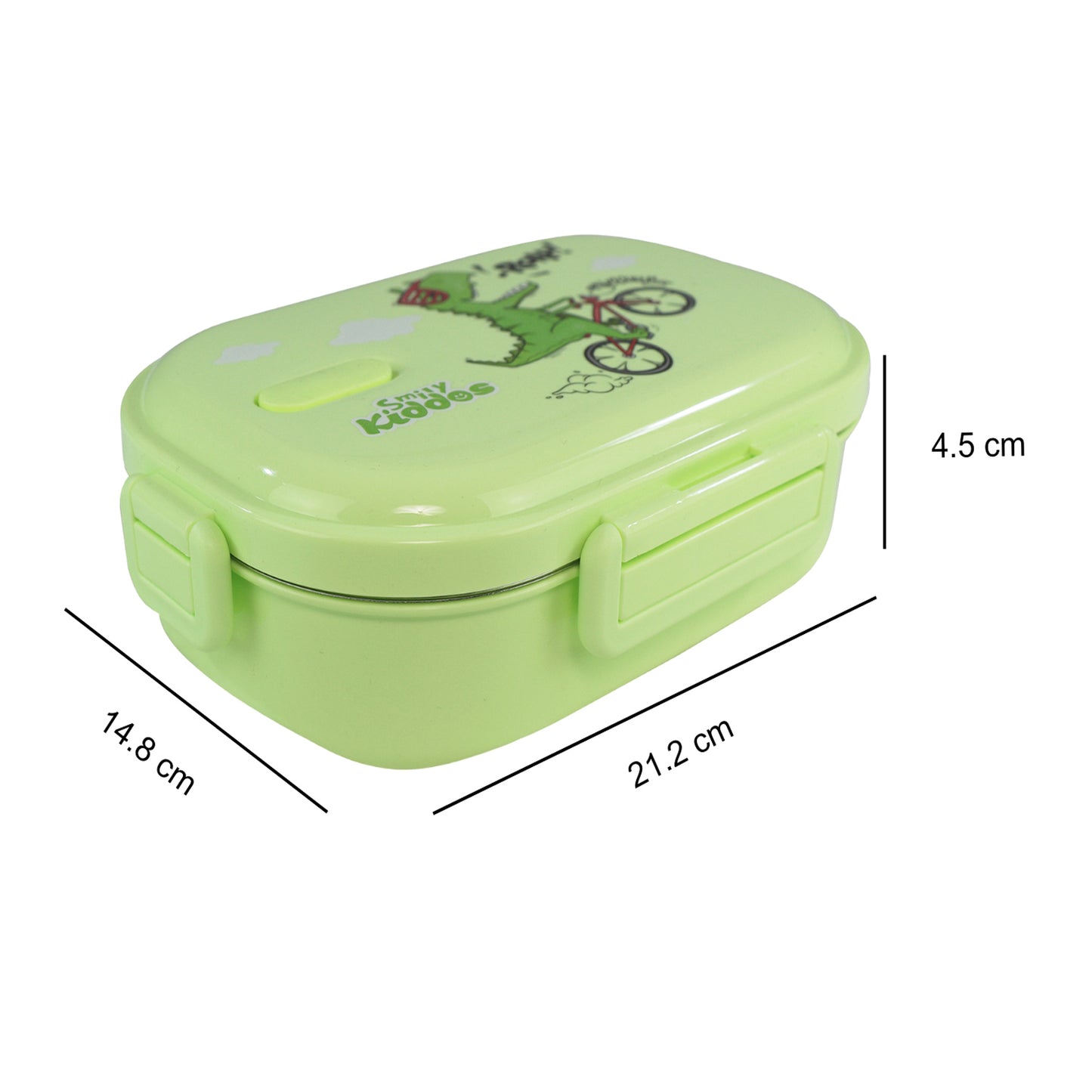 Smily kiddos Stainless Steel Roar Dino Theme Lunch Box - Green - medium for 3+ years
