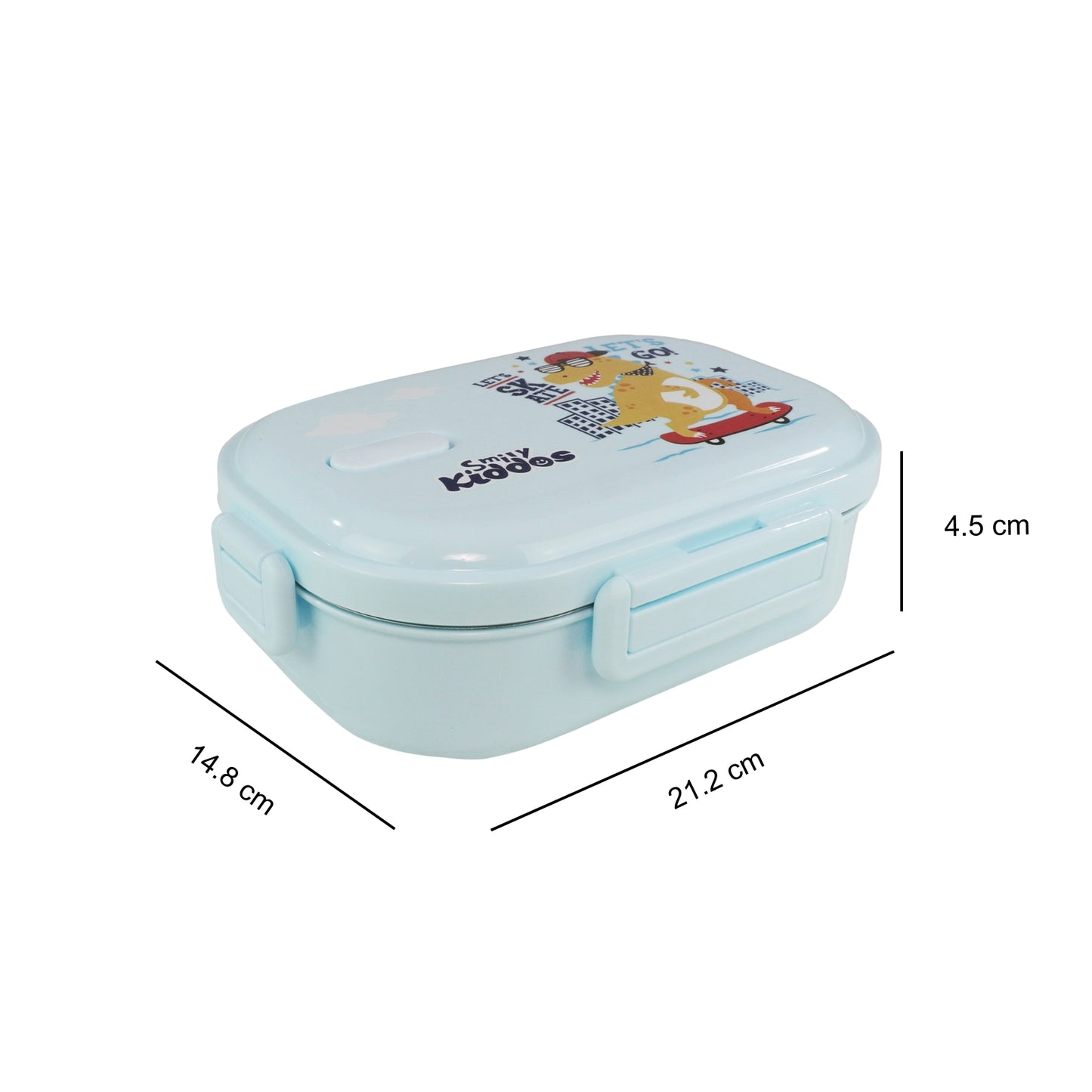 Smily kiddos Stainless Steel Skater Dino Theme Lunch Box - Light blue - medium for 3+ years