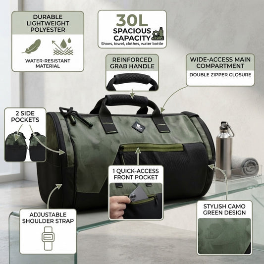 Mike Dual Tone Gym Bag - Camo Green