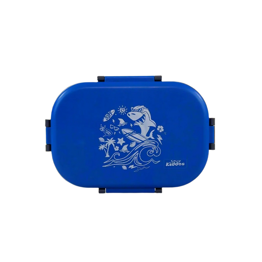 Smily kiddos Stainless Steel Surfer Shark Theme Lunch Box - Teal Blue  3+ years
