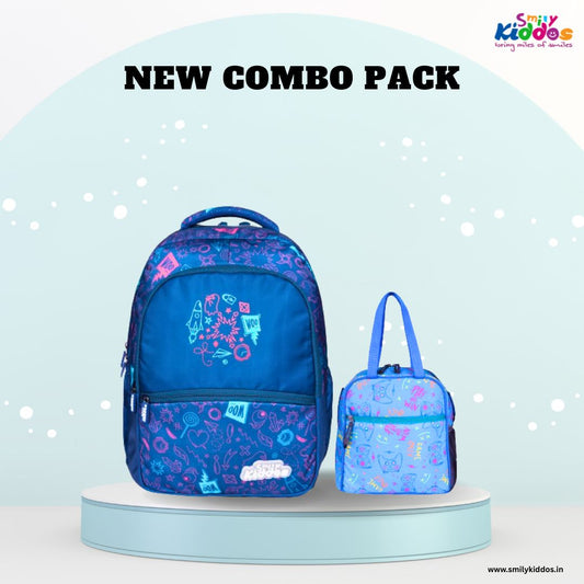 Smily Kiddos School Combo – Navy Blue Backpack & Sonic Theme Lunch Bag (Game Over Design)