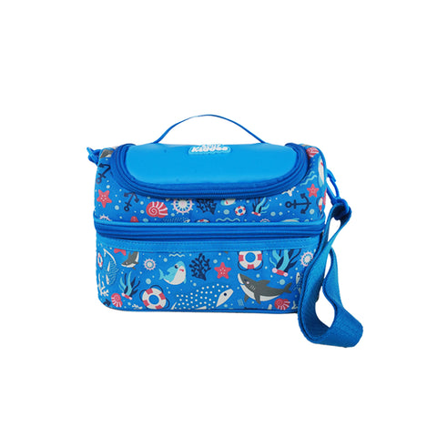 Image of Double Decker Lunch Bag V3 | Baby Shark Theme | Spacious Lunch Tote for Kids - Blue