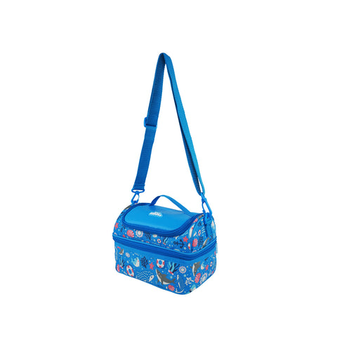 Image of Double Decker Lunch Bag V3 | Baby Shark Theme | Spacious Lunch Tote for Kids - Blue