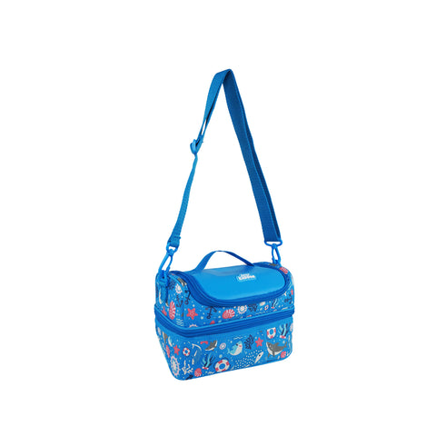Image of Double Decker Lunch Bag V3 | Baby Shark Theme | Spacious Lunch Tote for Kids - Blue