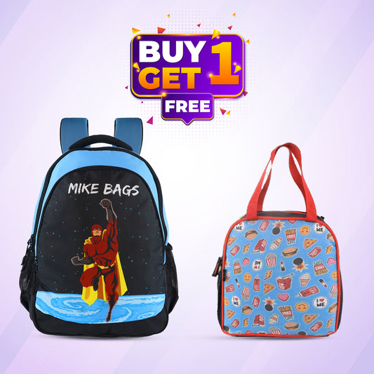 Mike Junior Backpack Super Hero Theme Blue and joy lunch bag-Cupcake Theme pink